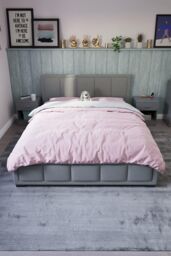 Home Discount Vida Designs Vanita Bed Frame Linen Fabric UKFR Storage Furniture in Light Grey - Size: Double - thumbnail 4