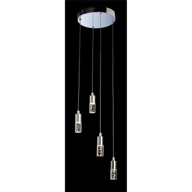 Netlighting Focus LED 4 Light Cluster Pendant Chrome Clear Acrylic Bubble Shade in Grey