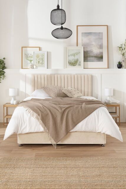 Aspire Grant Divan, Linen Fabric, Strutted Headboard, 2 Drawers in Cream - Size: Super King - image 1
