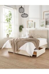Aspire Grant Divan, Linen Fabric, Strutted Headboard, 2 Drawers in Cream - Size: Super King - thumbnail 2