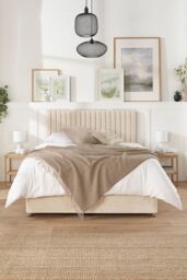 Aspire Grant Divan, Linen Fabric, Strutted Headboard, 2 Drawers in Cream - Size: Super King - thumbnail 1