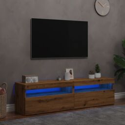 Berkfield Home TV Cabinets with LED Lights 2 pcs Artisan Oak Engineered Wood in Brown - thumbnail 1