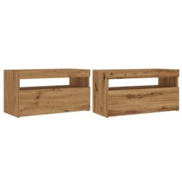 Berkfield Home TV Cabinets with LED Lights 2 pcs Artisan Oak Engineered Wood in Brown - thumbnail 2