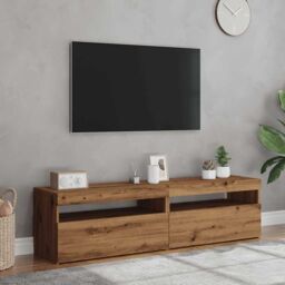 Berkfield Home TV Cabinets with LED Lights 2 pcs Artisan Oak Engineered Wood in Brown - thumbnail 4