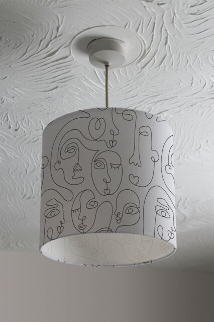 Benjamin Tate Design line drawing of faces ceiling lamp shade in Natural