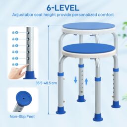 HOMCOM 360 Degree Swivel Shower Stool with Non-Slip Feet for Disabled, Blue - thumbnail 4