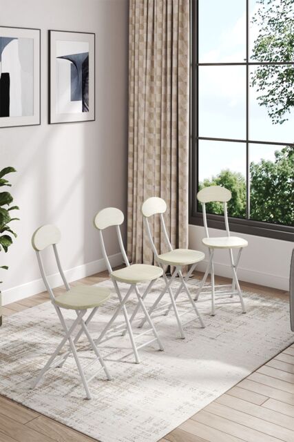 Living and Home Set of 4 Compact Wooden Folding Dining Chair with Metal Legs for Indoor Outdoor Champing in White - image 1