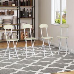 Living and Home Set of 4 Compact Wooden Folding Dining Chair with Metal Legs for Indoor Outdoor Champing in White - thumbnail 2