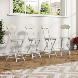 Living and Home Set of 4 Compact Wooden Folding Dining Chair with Metal Legs for Indoor Outdoor Champing in White - thumbnail 3