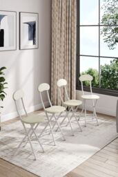 Living and Home Set of 4 Compact Wooden Folding Dining Chair with Metal Legs for Indoor Outdoor Champing in White