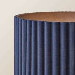 ValueLights Lenny Drum Shade Colour Drench Ribbed Fabric Midi Floor Lamp with Bulb in Navy - thumbnail 4