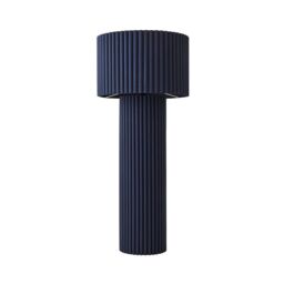 ValueLights Lenny Drum Shade Colour Drench Ribbed Fabric Midi Floor Lamp with Bulb in Navy - thumbnail 2