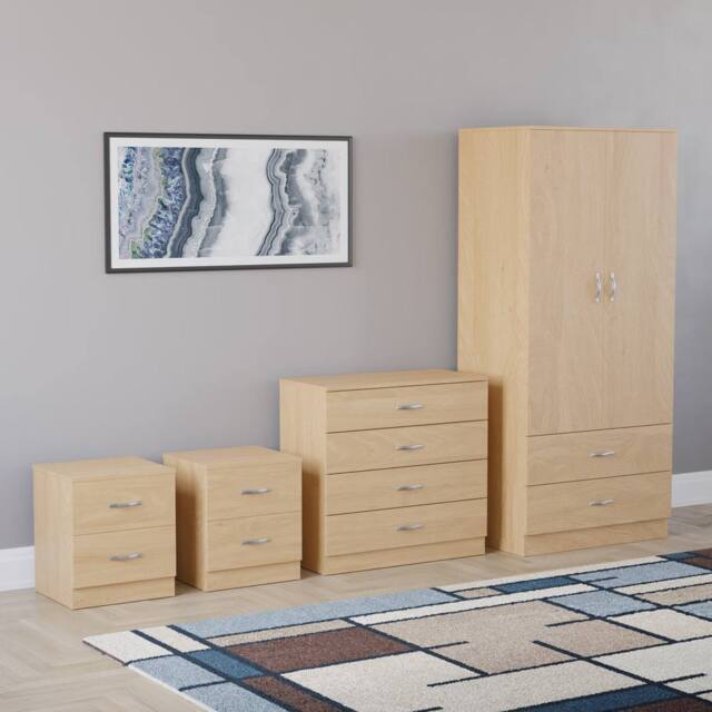HD Designs Riano 4Pc Bedroom Set 2 Drawer Bedside, 4 Drawer Chest in Brown - image 1