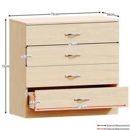 HD Designs Riano 4Pc Bedroom Set 2 Drawer Bedside, 4 Drawer Chest in Brown - thumbnail 6