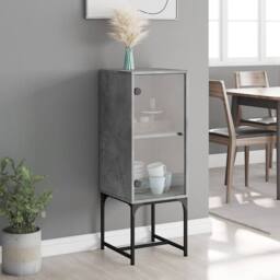 Berkfield Home Side Cabinet with Glass Doors Concrete Grey 35x37x100 cm - Size: 35 x 37 x 100 cm - thumbnail 1