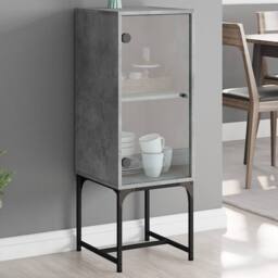 Berkfield Home Side Cabinet with Glass Doors Concrete Grey 35x37x100 cm - Size: 35 x 37 x 100 cm - thumbnail 2