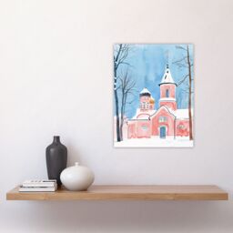 "Artery8 Pink Orthodox Church Ukraine Soft Watercolour Wall Art Print in Blue - Size: W24"" x H32""" - thumbnail 4