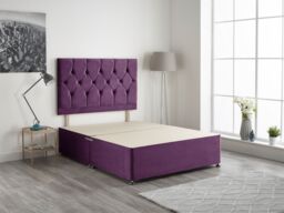 Somnior Ziggy Divan Bed Base with Headboard Plush Velvet in Purple - Size: Single - thumbnail 1
