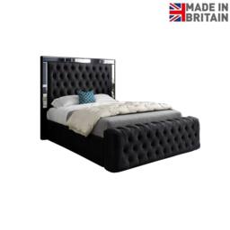 KDMD Reigate Mirror Upholstered Black Soft Velvet Designer Bed Frame - Size: Single - thumbnail 3