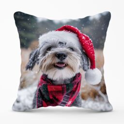 Warren Reed - Designer Snowy Christmas Dandie Dismount Terrier Cushion in Grey - Size: 45 cm x 45 cm - thumbnail 1
