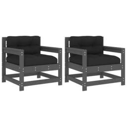 Berkfield Home Beautiful Garden Chairs with Cushions 2 pcs Grey Solid Wood Pine - thumbnail 3