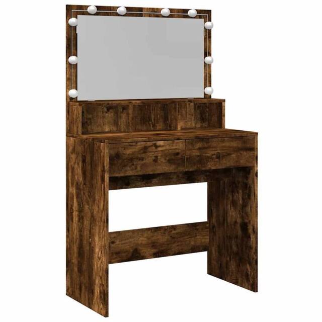 Berkfield Home Dressing Table with LED Smoked Oak 80x41x134.5 cm in Brown - image 1