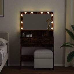 Berkfield Home Dressing Table with LED Smoked Oak 80x41x134.5 cm in Brown - thumbnail 3