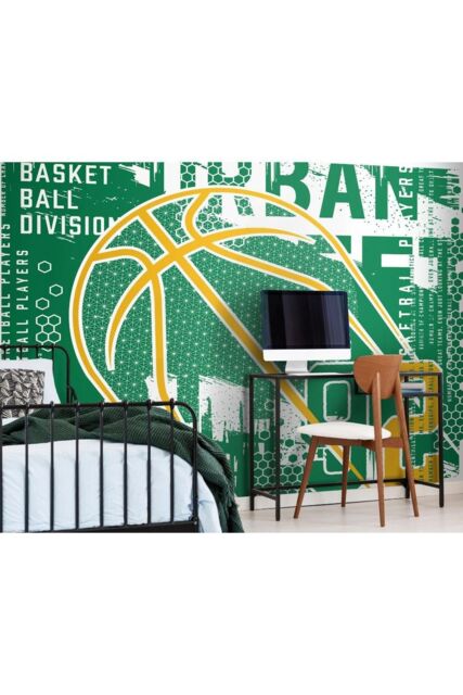Origin Murals Modern Basketball Wall Mural in Green - Size: W350 cm x H280 cm - image 1
