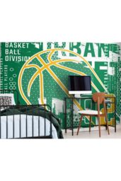 Origin Murals Modern Basketball Wall Mural in Green - Size: W350 cm x H280 cm - thumbnail 1