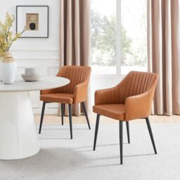 FurnitureboxUK Penrose Black Round Dining Table & 4 Calla Faux Leather Chairs in Tan - thumbnail 9