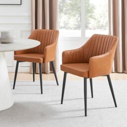 FurnitureboxUK Penrose Black Round Dining Table & 4 Calla Faux Leather Chairs in Tan - thumbnail 8