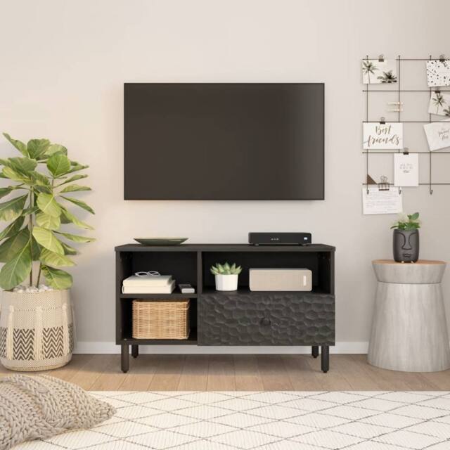 Berkfield Home TV Cabinet Black 80x33x46 cm Solid Wood Mango - Size: 80 x 33 x 46 cm - image 1