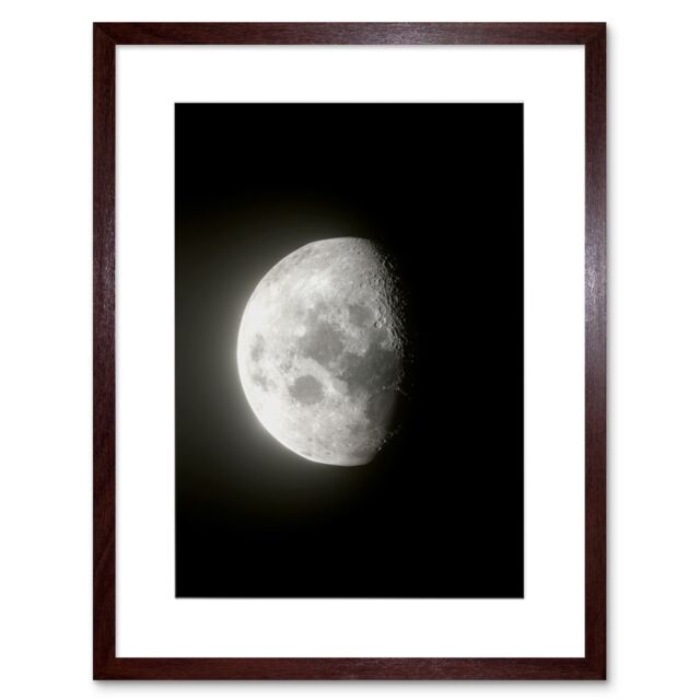 "Artery8 Wall Art Print Lunar Phases Waning Gibbous Moon Space Astronomy Artwork Framed 9X7 Inch in Brown - Size: W7"" x H9""" - image 1
