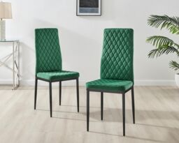 FurnitureboxUK Leonardo Grey Glass Marble Effect Black Leg Table & 4 Velvet Milan Black Leg Chairs in Green - thumbnail 8