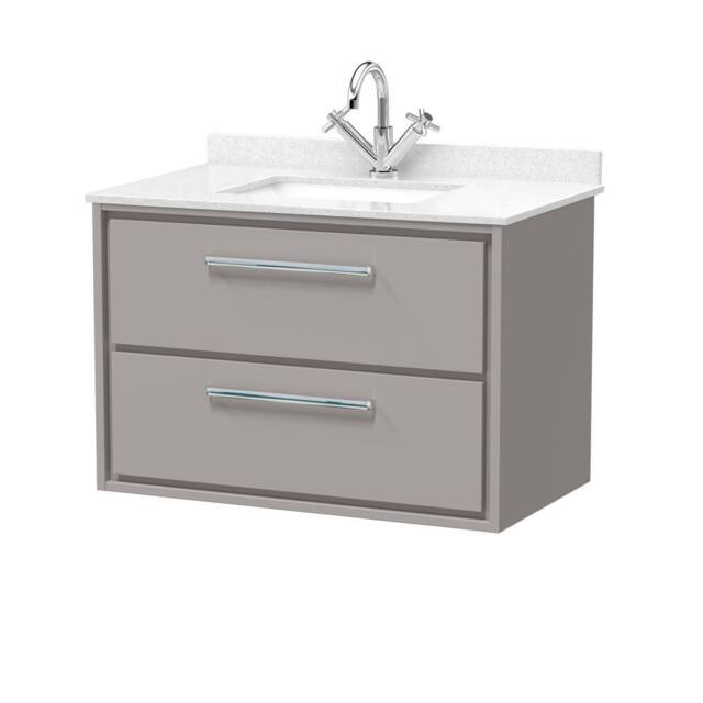 Balterley 800mm Wall Hung 2 Drawer Vanity with Marble Worktop Basin, Pebble Grey - image 1
