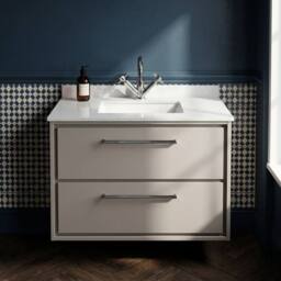 Balterley 800mm Wall Hung 2 Drawer Vanity with Marble Worktop Basin, Pebble Grey - thumbnail 3