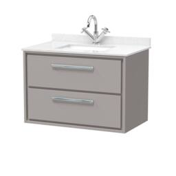 Balterley 800mm Wall Hung 2 Drawer Vanity with Marble Worktop Basin, Pebble Grey - thumbnail 1