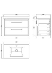 Balterley 800mm Wall Hung 2 Drawer Vanity with Marble Worktop Basin, Pebble Grey - thumbnail 2