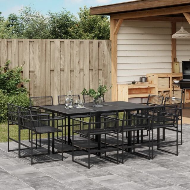 Berkfield Home 11 Piece Garden Dining Set Black Poly Rattan - image 1