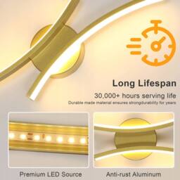 COMELY Indoor Wall Lights, 20W Curved Acrylic Wall Lights, Warm White 3000K in Gold - thumbnail 4