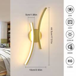COMELY Indoor Wall Lights, 20W Curved Acrylic Wall Lights, Warm White 3000K in Gold - thumbnail 3
