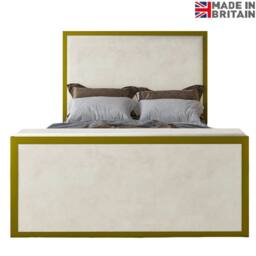 KDMD Madrid Upholstered Electric Media Gold & Cream White TV Bed Frame - Size: King - thumbnail 4