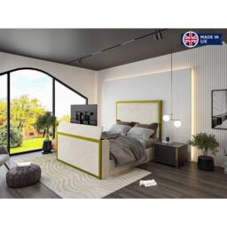 KDMD Madrid Upholstered Electric Media Gold & Cream White TV Bed Frame - Size: King - thumbnail 6