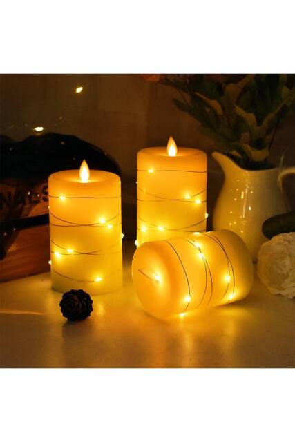 Living and Home 3 Pack Flameless Candles LED Pillar Candle Lamp with Flickering Moving Wick& Remote Control for Parties, Home in Ivory - image 1