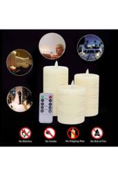 Living and Home 3 Pack Flameless Candles LED Pillar Candle Lamp with Flickering Moving Wick& Remote Control for Parties, Home in Ivory - thumbnail 6