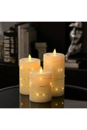 Living and Home 3 Pack Flameless Candles LED Pillar Candle Lamp with Flickering Moving Wick& Remote Control for Parties, Home in Ivory - thumbnail 2