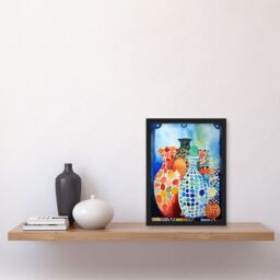 Artery8 Polka Dot Glazed Porcelain Ceramic Vases Folk Art Artwork Framed Wall Art Print A4 in Black - thumbnail 2