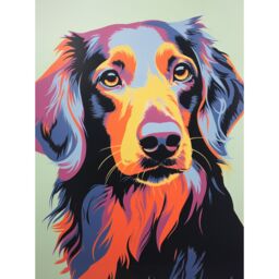 "Artery8 Wall Art Print Long Haired Dachshund Dog Colourful Artwork Orange Blue Purple Pet Portrait Cute Poster - Size: W24"" x H32""" - thumbnail 1