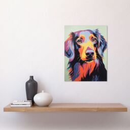 "Artery8 Wall Art Print Long Haired Dachshund Dog Colourful Artwork Orange Blue Purple Pet Portrait Cute Poster - Size: W24"" x H32""" - thumbnail 2