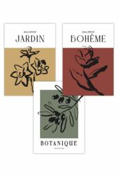ARTZE Set of 3 Minimalist Sketch Leaves Flowers Yellow Red Green Art Posters - Size: W50 cm x H70 cm - thumbnail 1